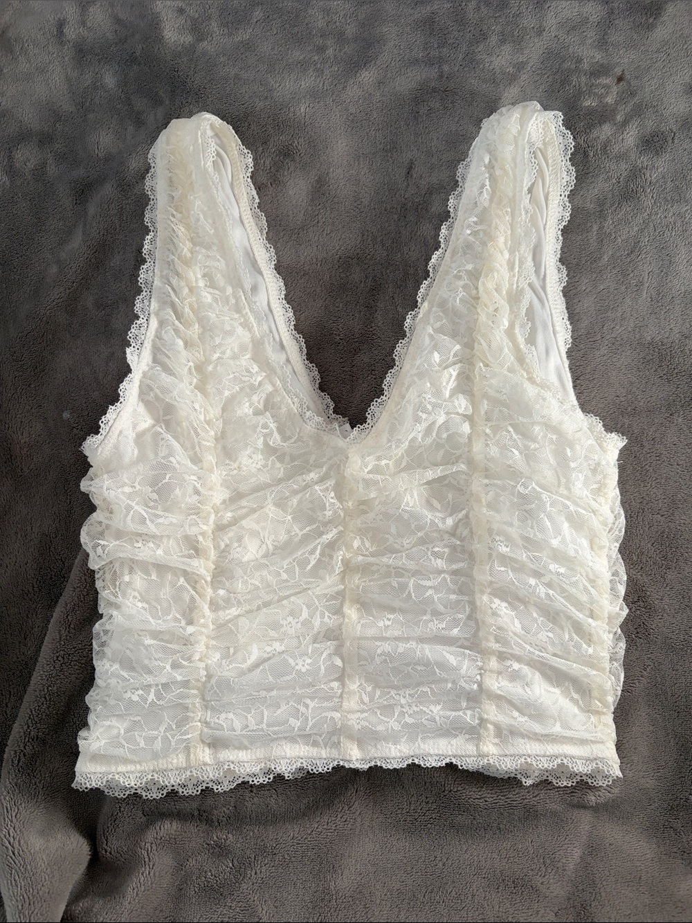 TJ Maxx Lace Ruched V-Neck Crop Top